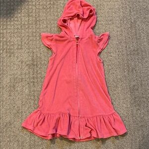 Pink Hooded cover up with Ruffle Hem